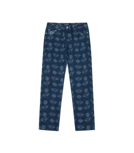 DIAMONDS & DOLLARS PRINTED DENIM PANTS - INDIGO