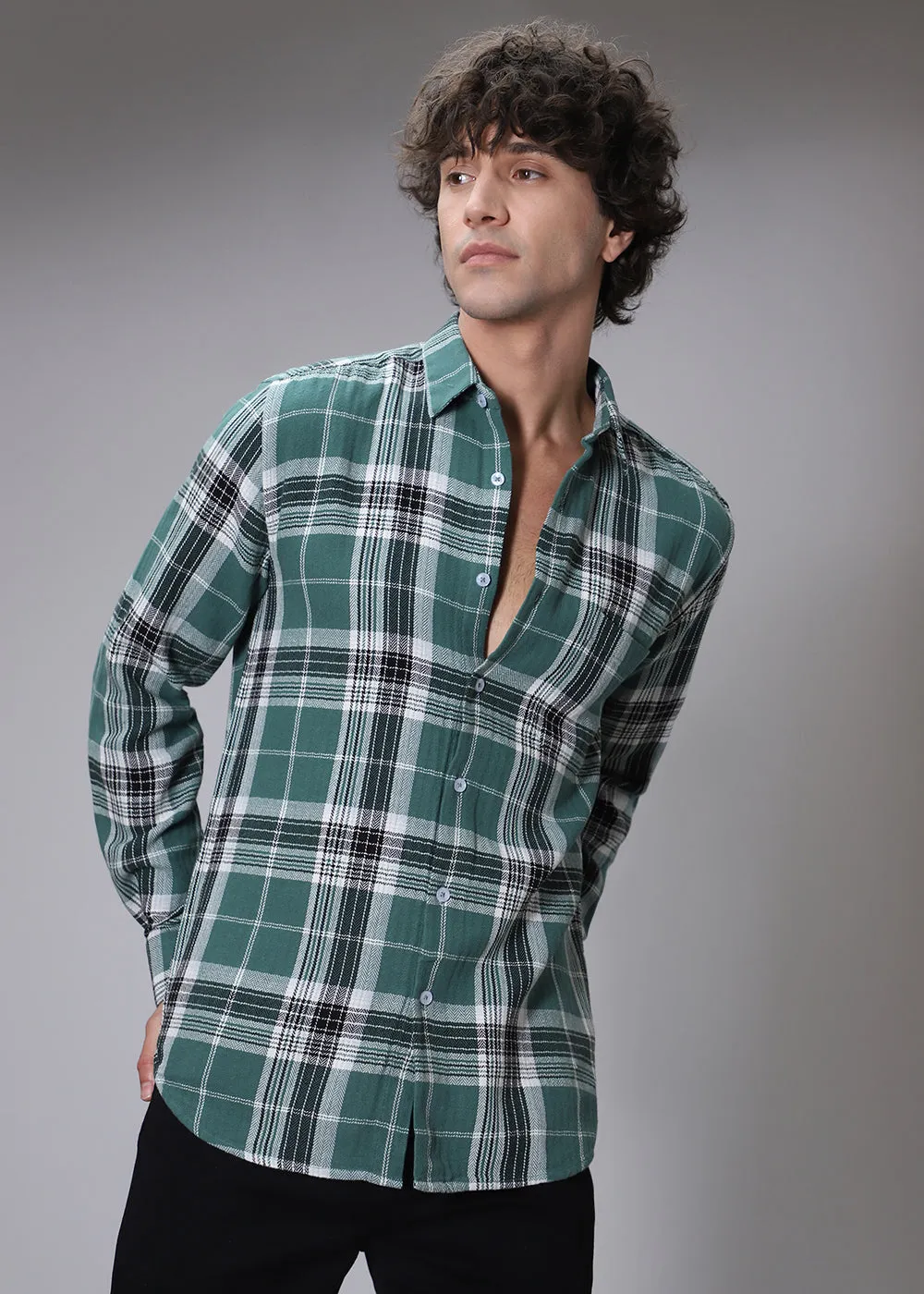 Dobby Dark Green Check Shirt