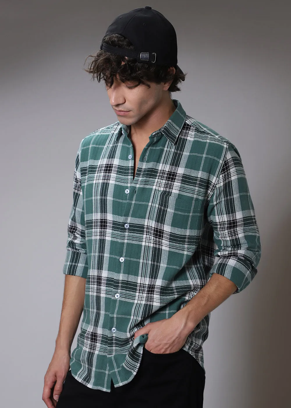 Dobby Dark Green Check Shirt