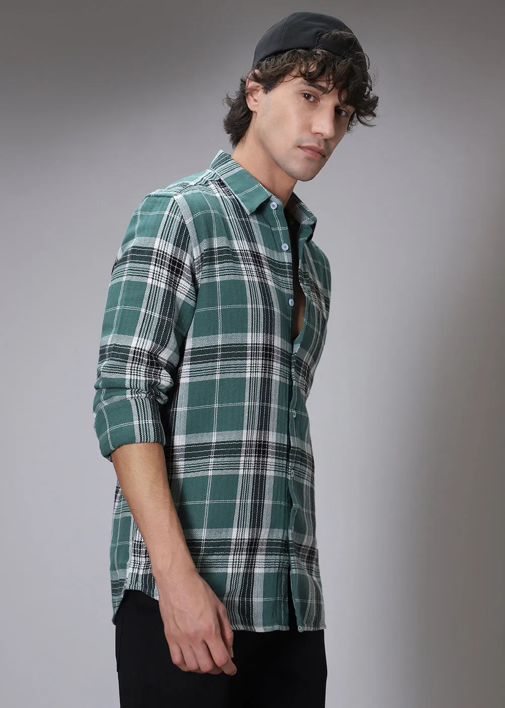 Dobby Dark Green Check Shirt