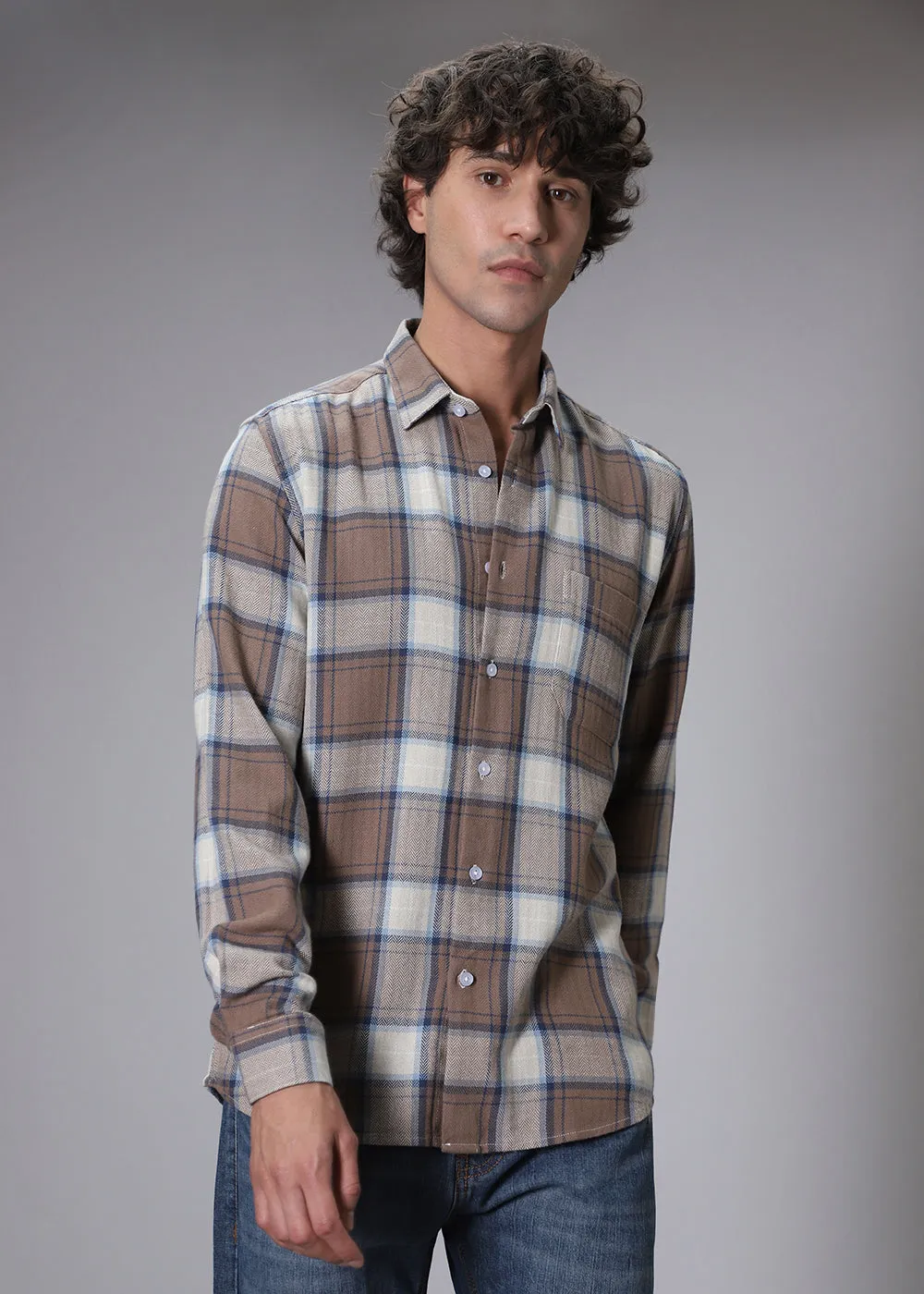 Dobby Peanut Check Shirt