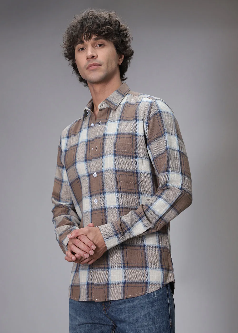 Dobby Peanut Check Shirt