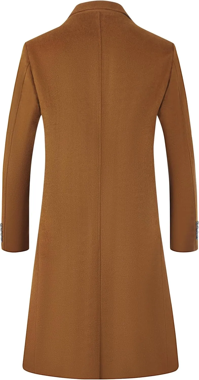 ELETOP Men's Trench Coat Long Wool Coat
