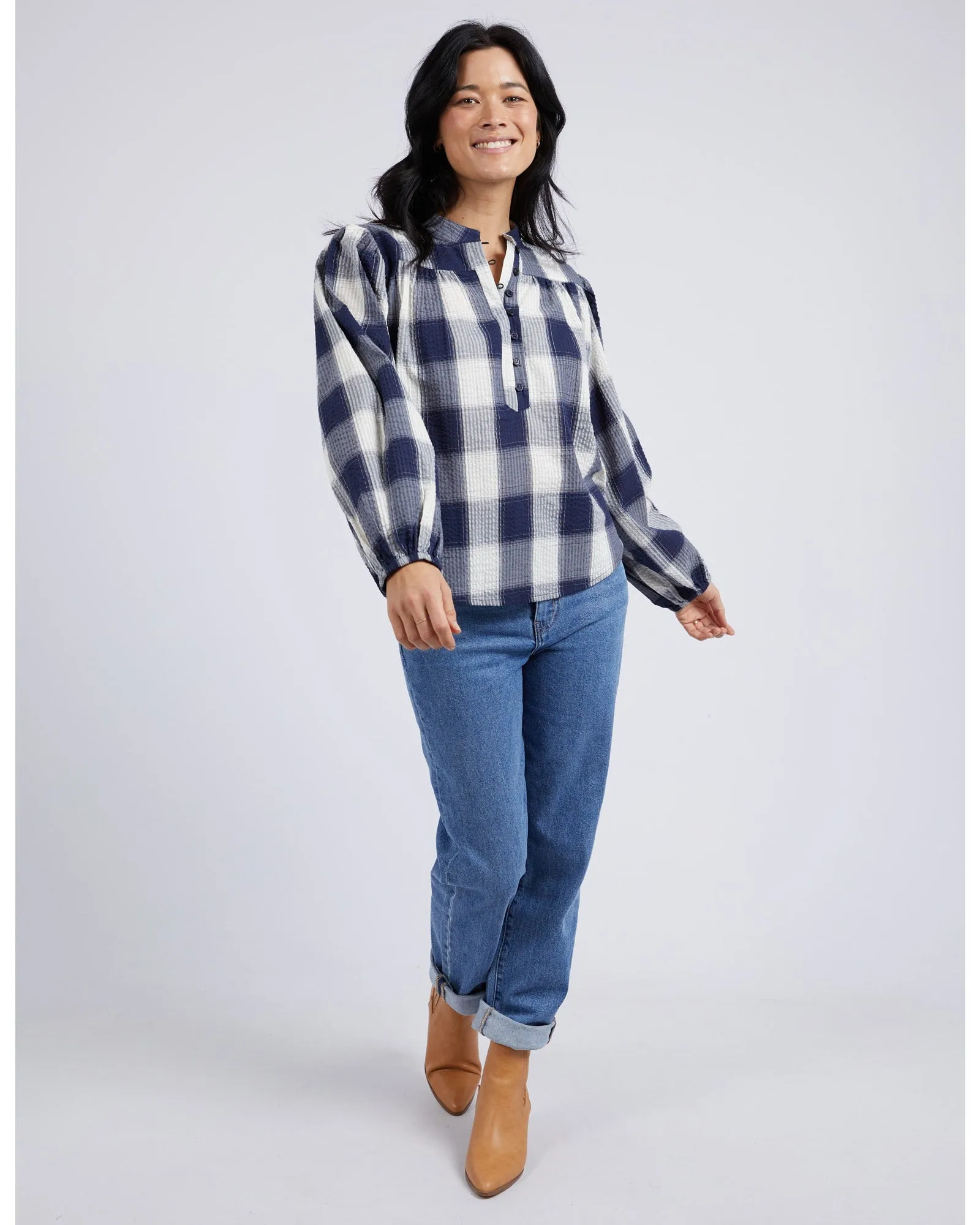 Elm - Cedar Check Blouse - Navy