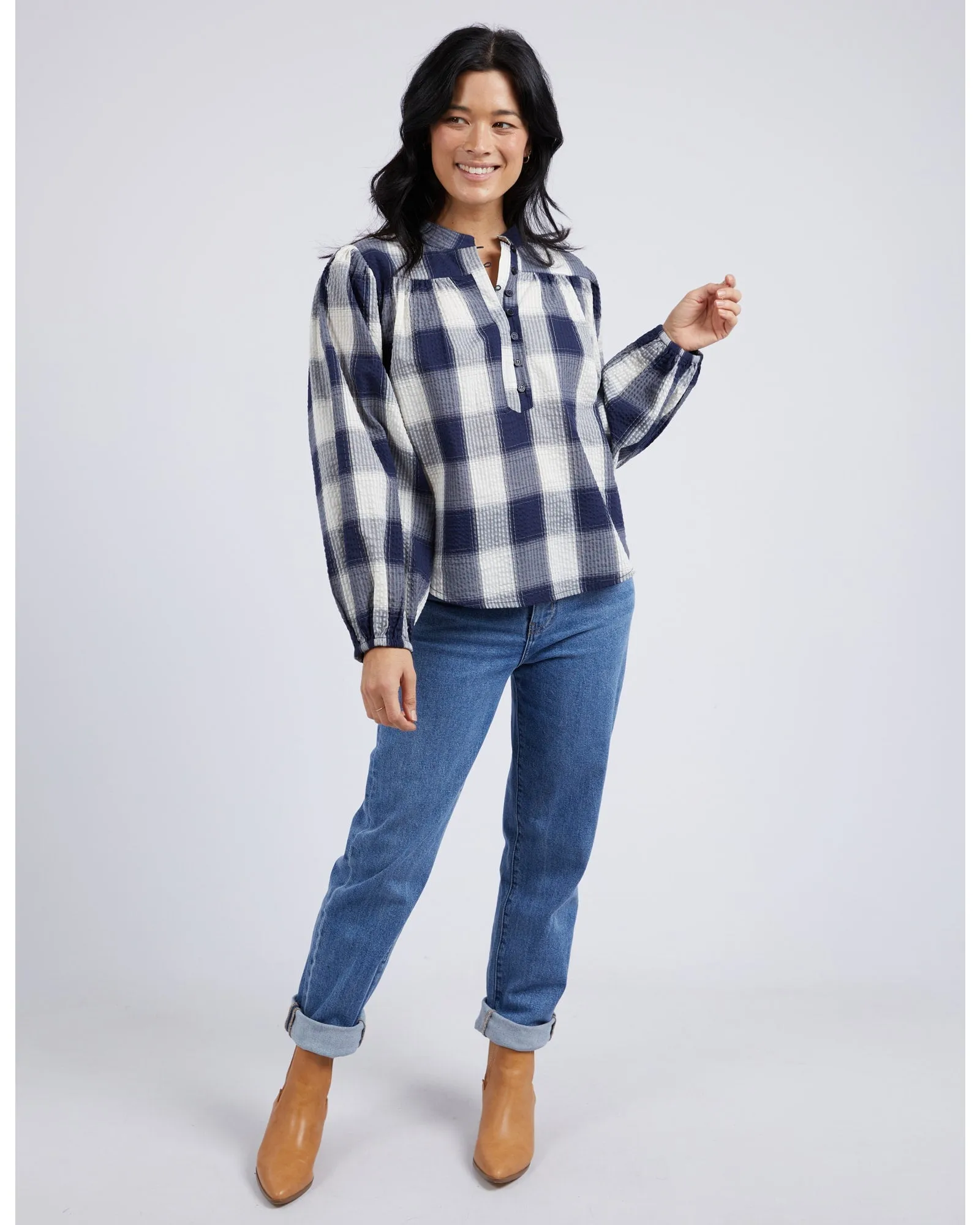 Elm - Cedar Check Blouse - Navy