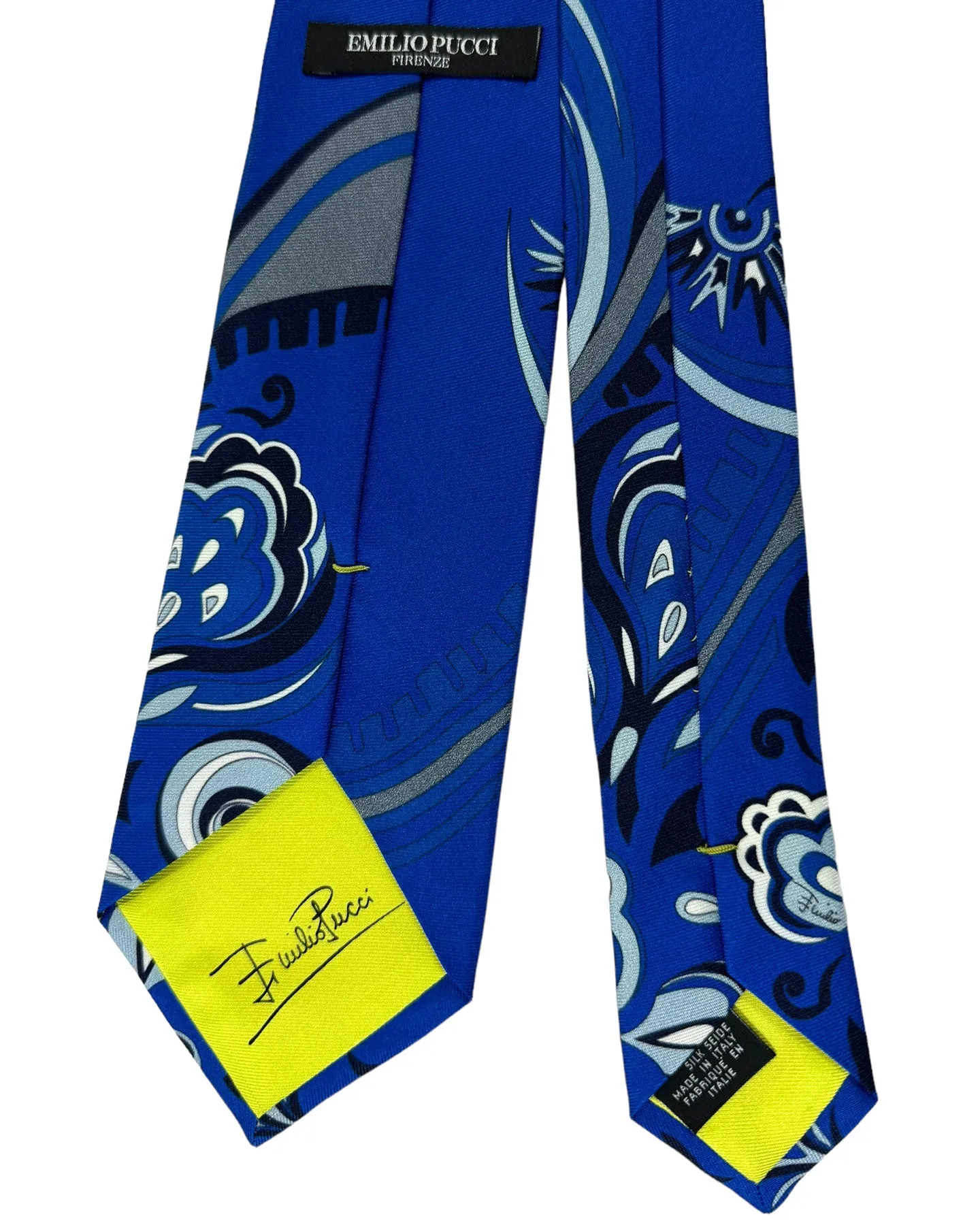 Emilio Pucci Silk Tie Signature Royal Blue Black Gray Swirl Design