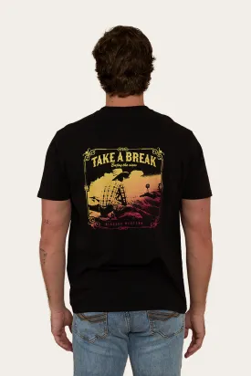 Mens Casual Loose Fit T-Shirt - Enjoy The View Design - Black