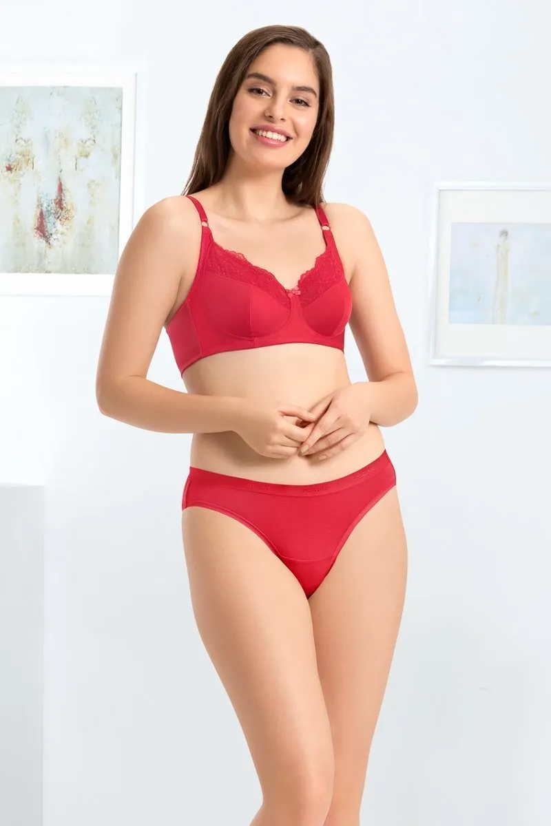 every de Lace Contour Non-Padded Non-Wired Full Cover Bra - Crimson