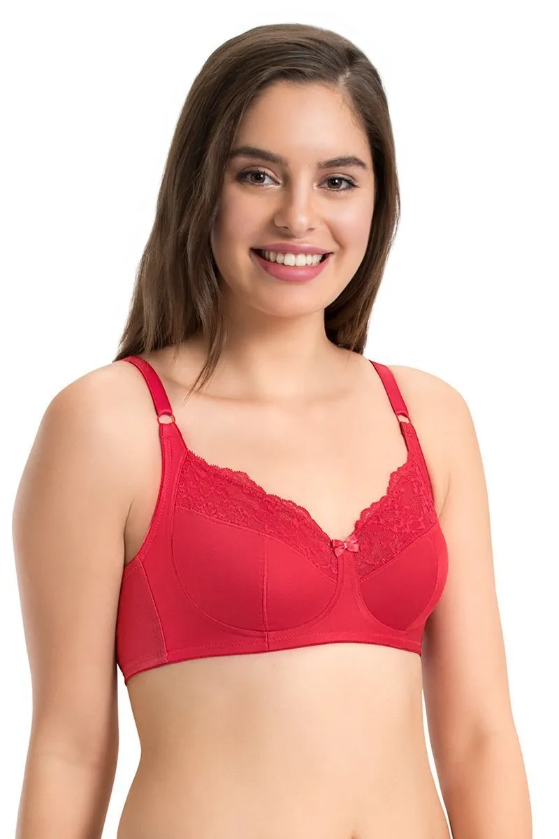 every de Lace Contour Non-Padded Non-Wired Full Cover Bra - Crimson