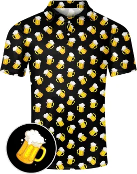 Fanient Men Golf Polo Shirts Short Sleeve 3D Printed Dry Fit Moisture Wicking 4-Way Stretch Summer Athletic Polo Shirts