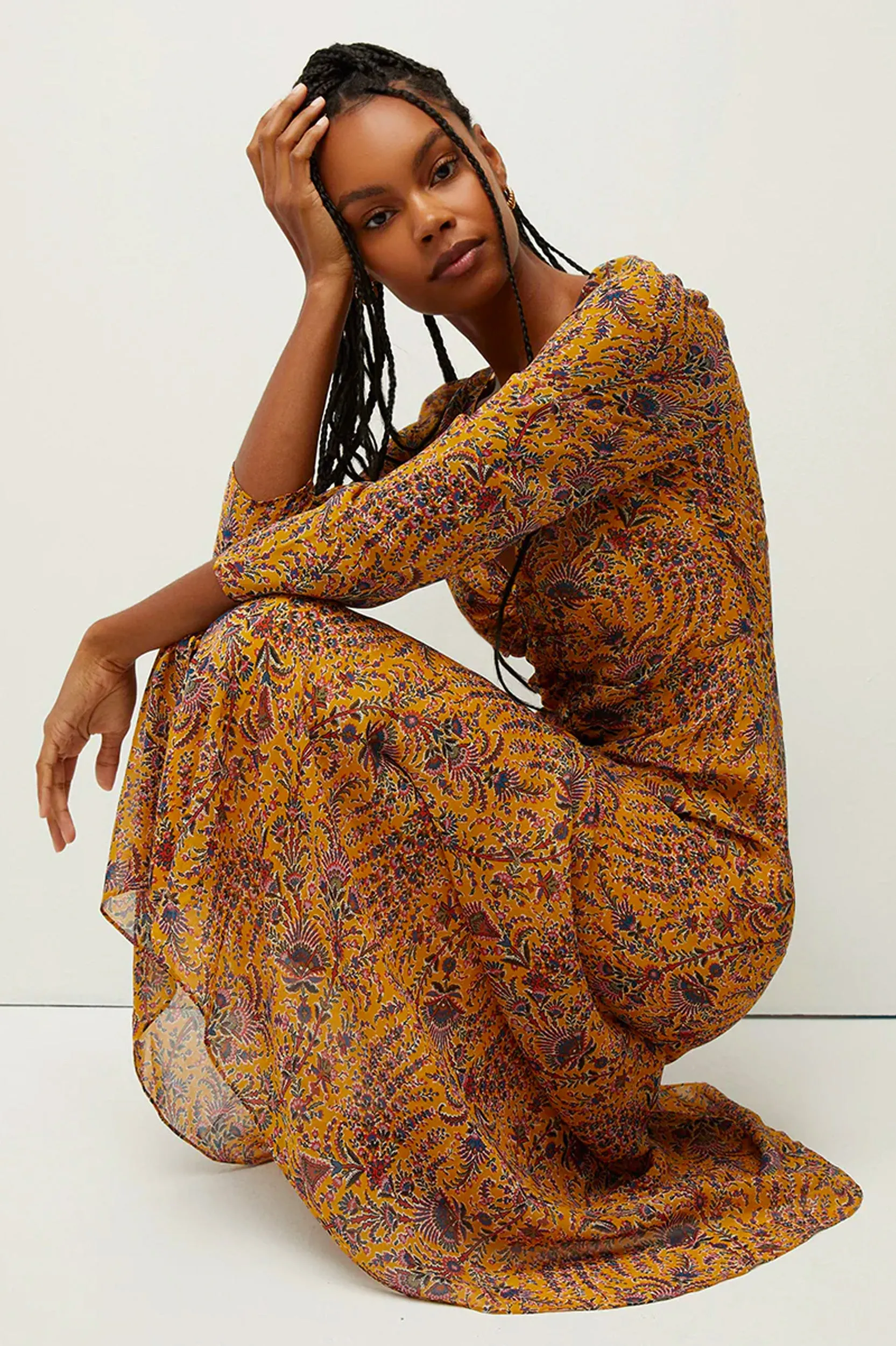 Ferrara Silk Dress in Saffron Multi