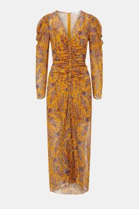 Ferrara Silk Dress in Saffron Multi