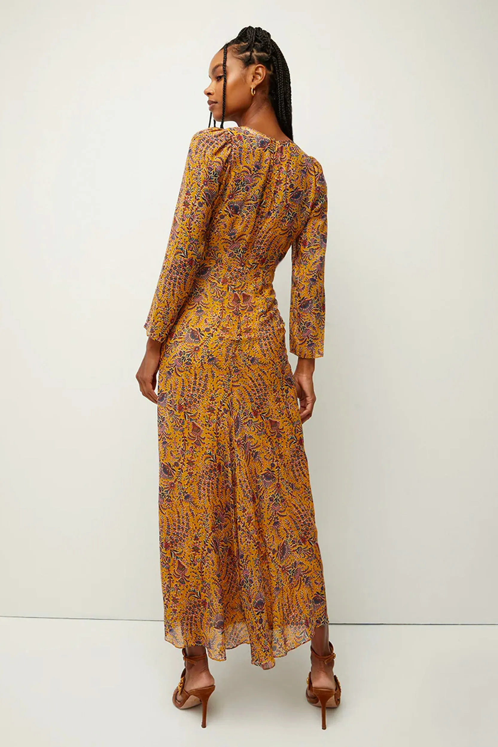Ferrara Silk Dress in Saffron Multi