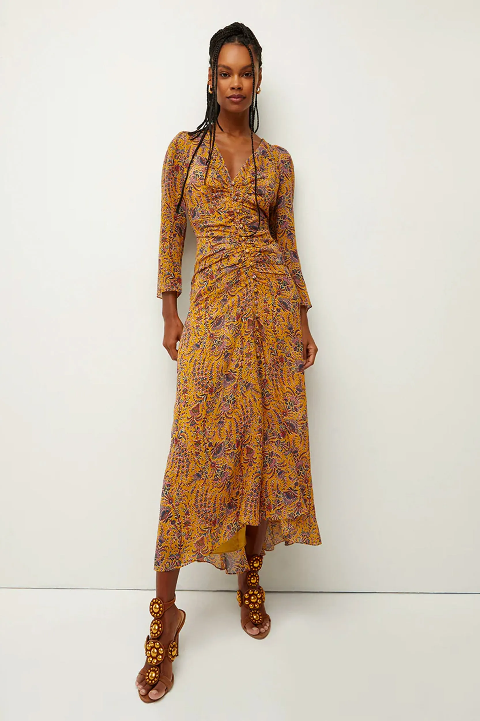 Ferrara Silk Dress in Saffron Multi