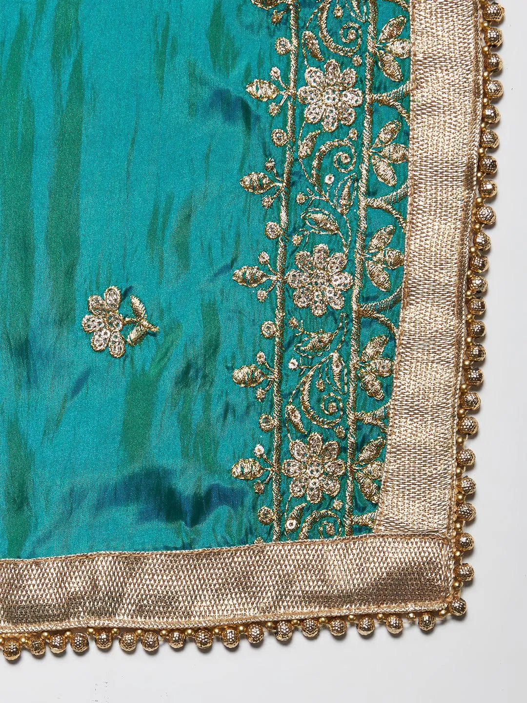 Floral Hand Embroidered Straight Kurta with Pants & Dupatta - Pear Green