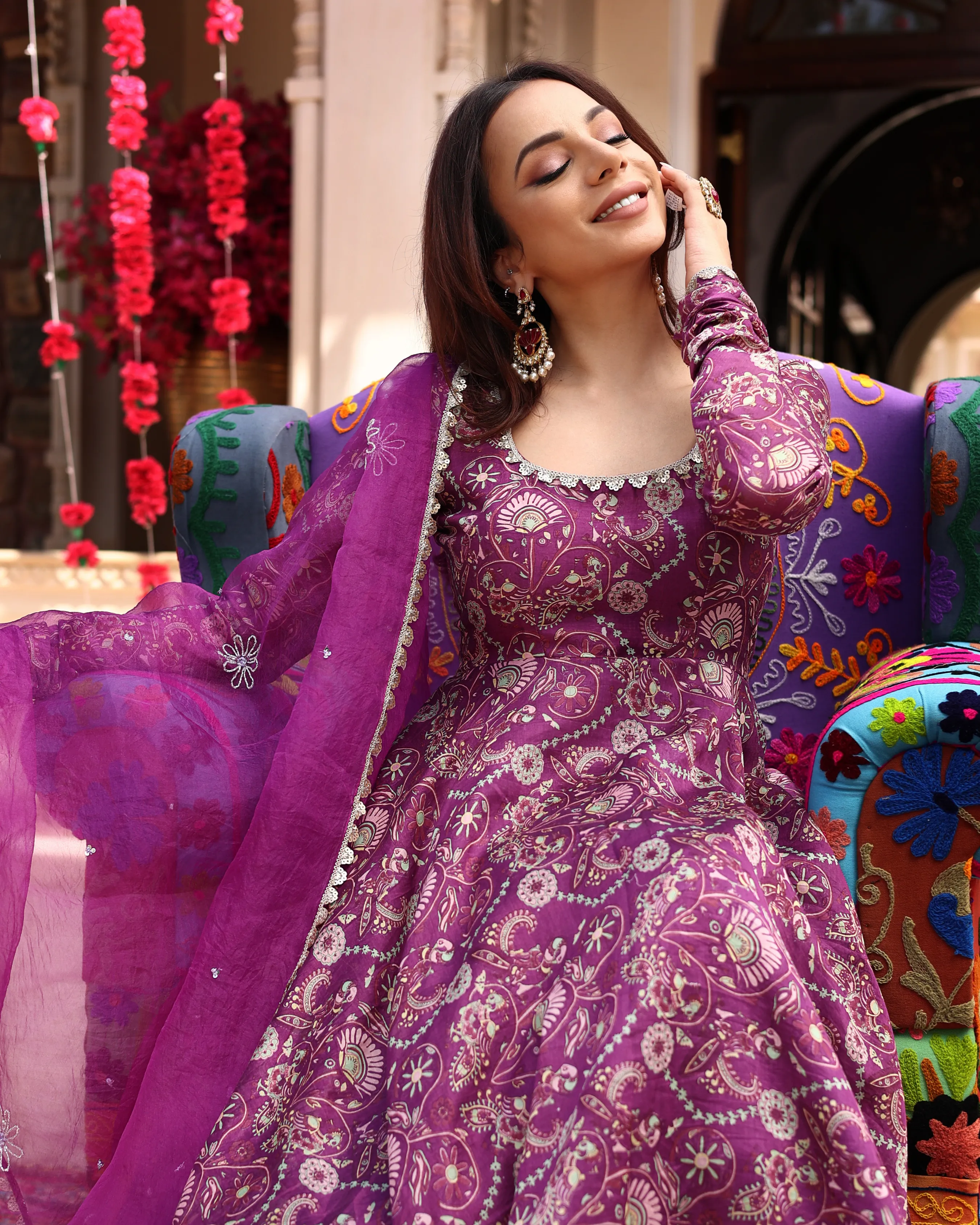 Floral Lavender Hues Printed Chanderi Suit Set