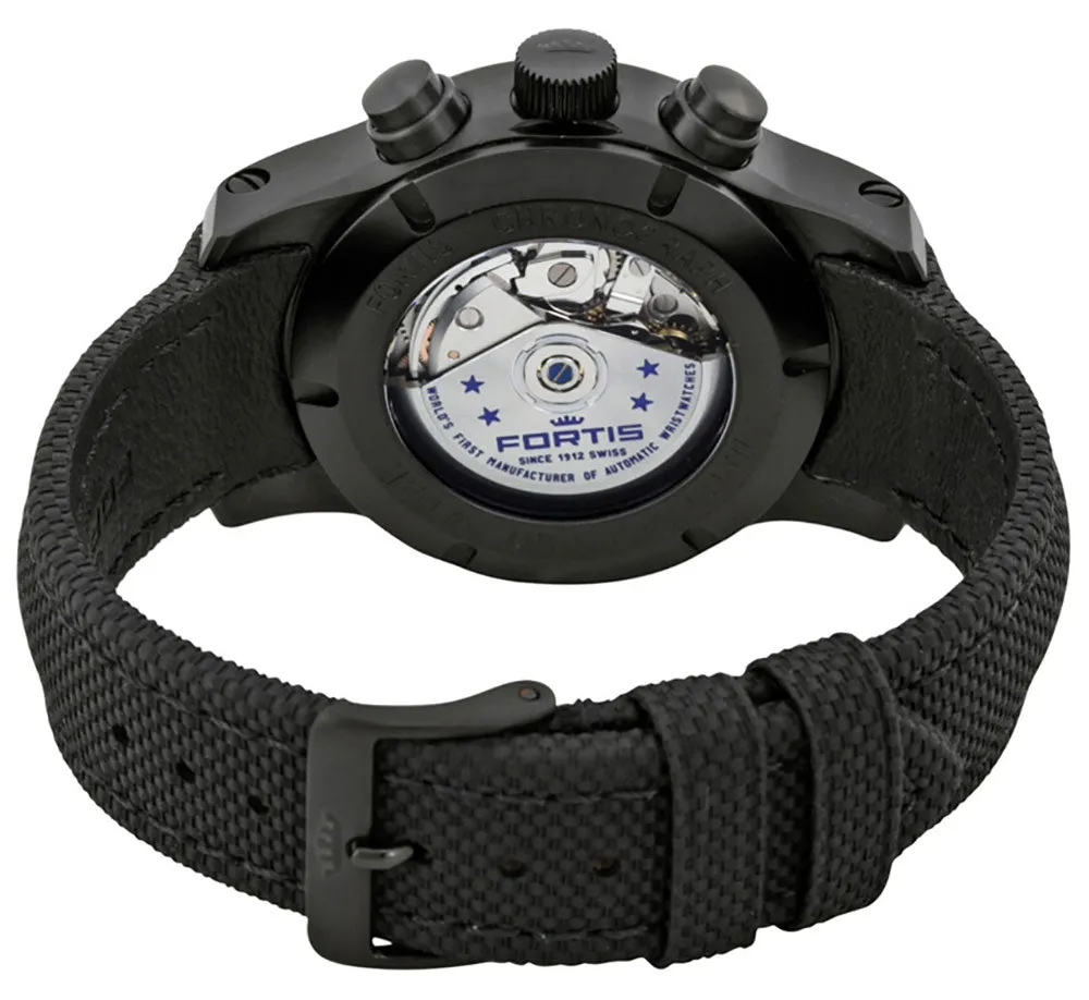 Fortis Aeromaster Stealth Mens Diver Watch - Automatic Chronograph, Day/Date, Black PVD Case, Black Dial, Textile Strap, Model F4040003