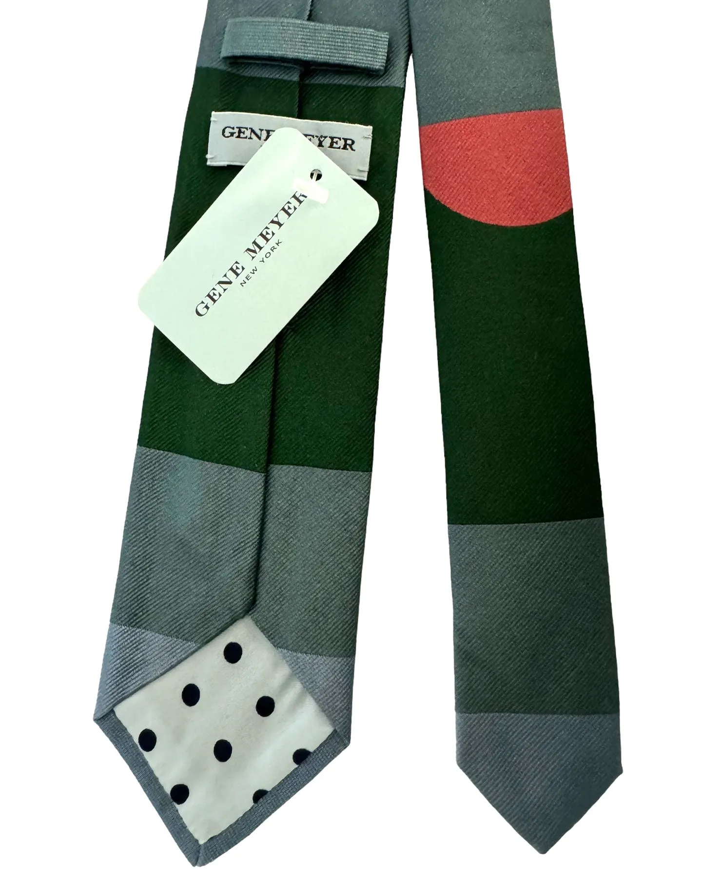 Gene Meyer Tie Gray-Blue Dark Green Pink Design - Hand Made in Italy