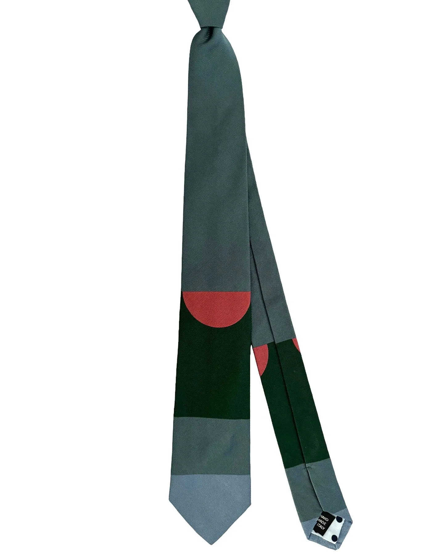 Gene Meyer Tie Gray-Blue Dark Green Pink Design - Hand Made in Italy