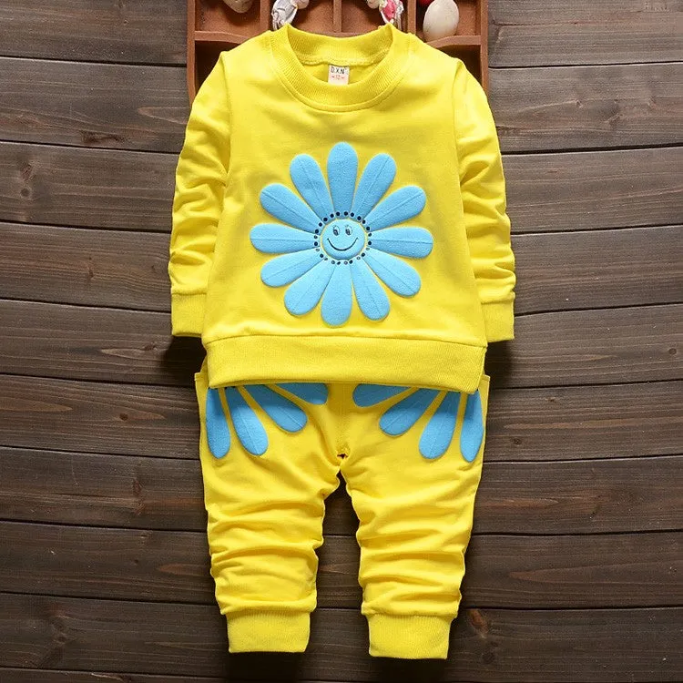Girls Flower Image Top And Pants 2 Pcs Set