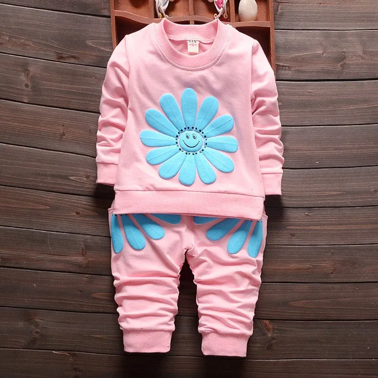 Girls Flower Image Top And Pants 2 Pcs Set
