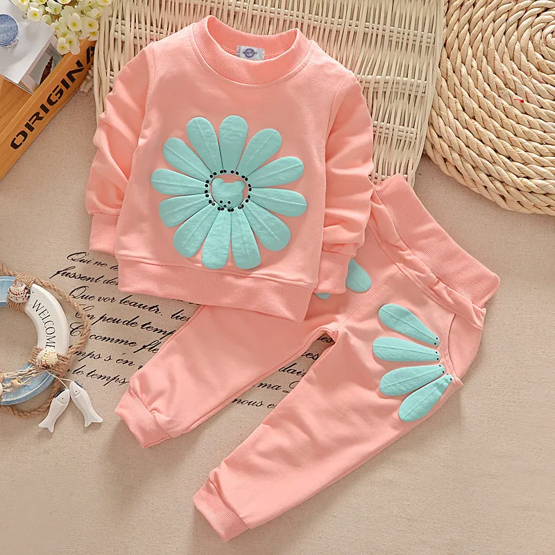Girls Flower Image Top And Pants 2 Pcs Set