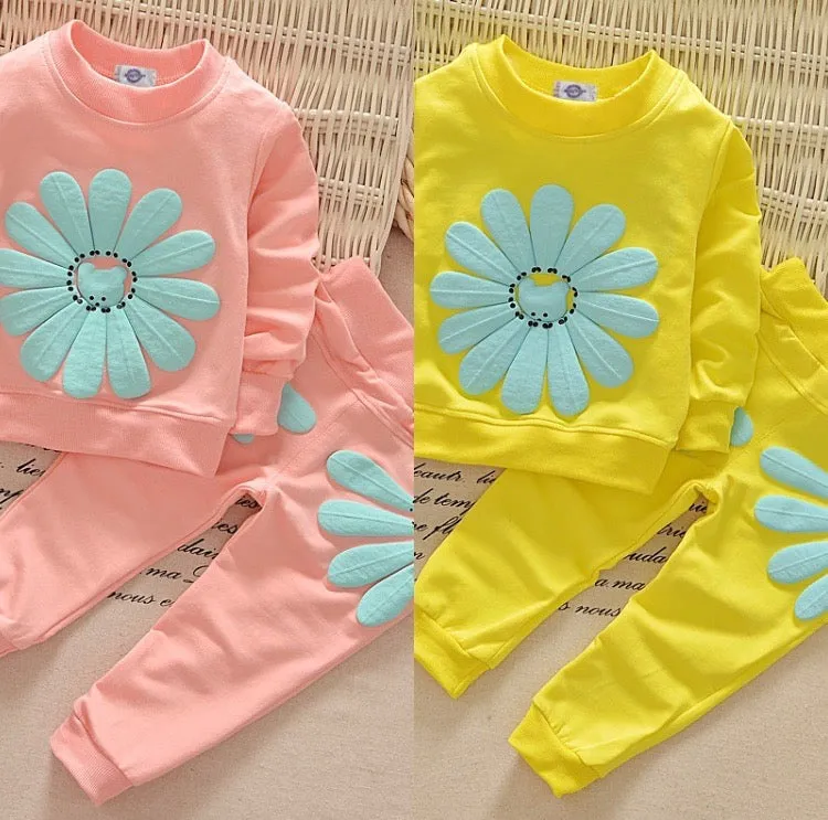 Girls Flower Image Top And Pants 2 Pcs Set