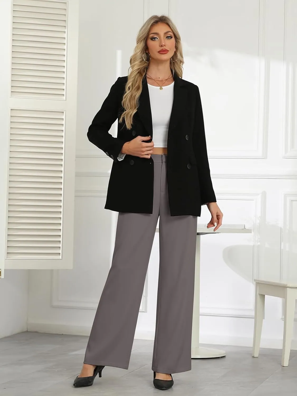 Gracyoga Women's Wide Leg Petite Dress Pants High Waisted Casual Work Trousers 2025 Business Outfits with Pockets