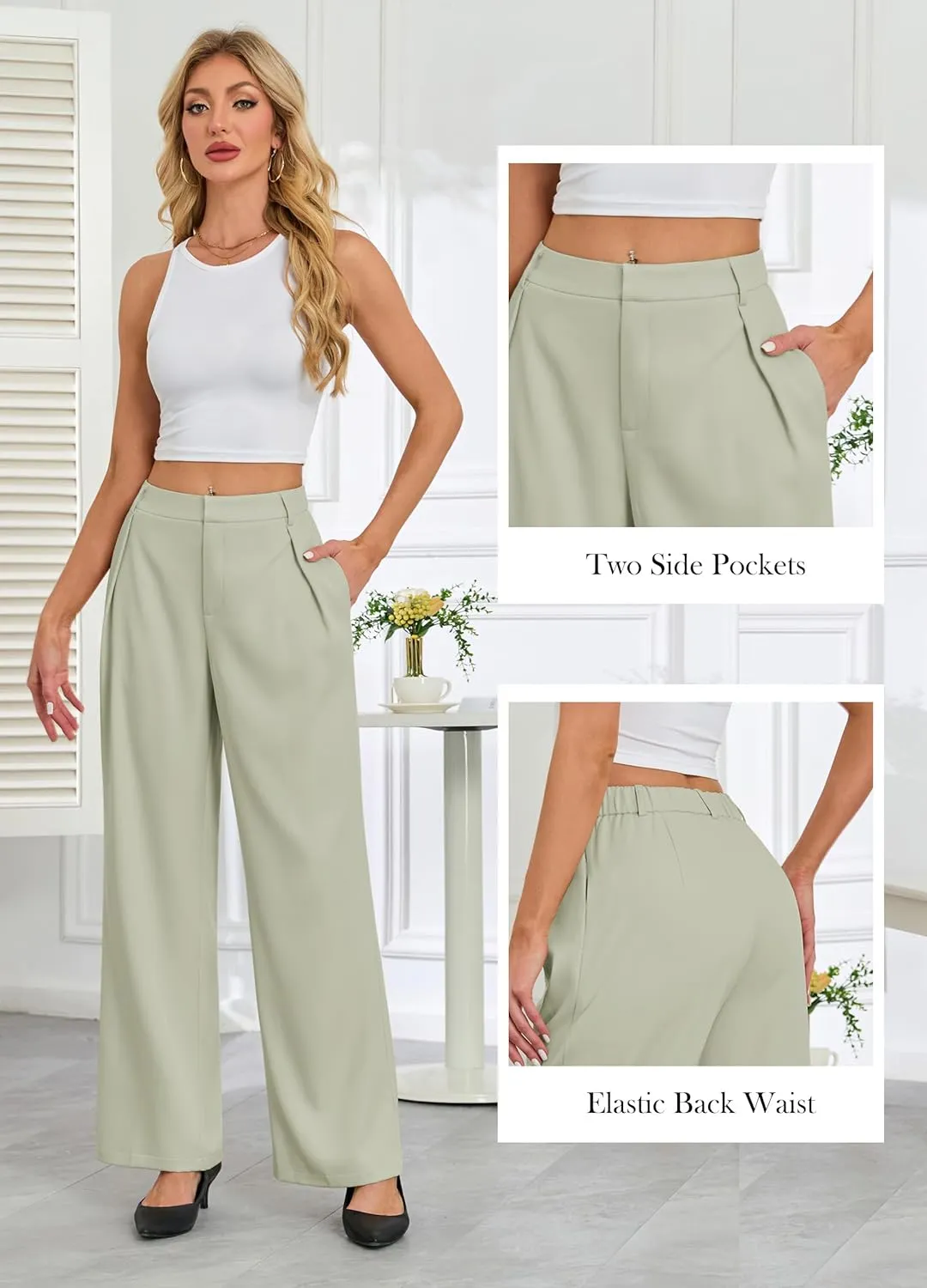 Gracyoga Women's Wide Leg Petite Dress Pants High Waisted Casual Work Trousers 2025 Business Outfits with Pockets