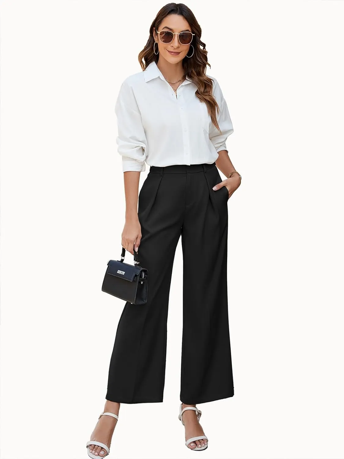 Gracyoga Women's Wide Leg Petite Dress Pants High Waisted Casual Work Trousers 2025 Business Outfits with Pockets