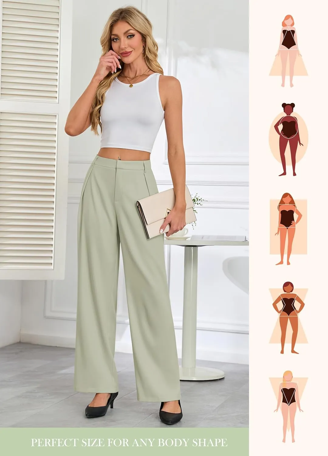Gracyoga Women's Wide Leg Petite Dress Pants High Waisted Casual Work Trousers 2025 Business Outfits with Pockets