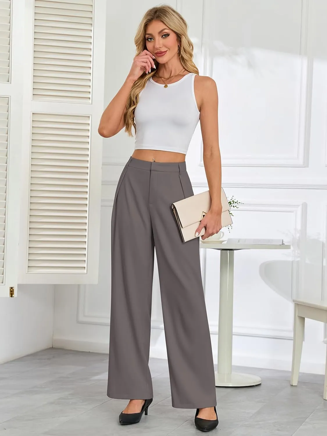 Gracyoga Women's Wide Leg Petite Dress Pants High Waisted Casual Work Trousers 2025 Business Outfits with Pockets