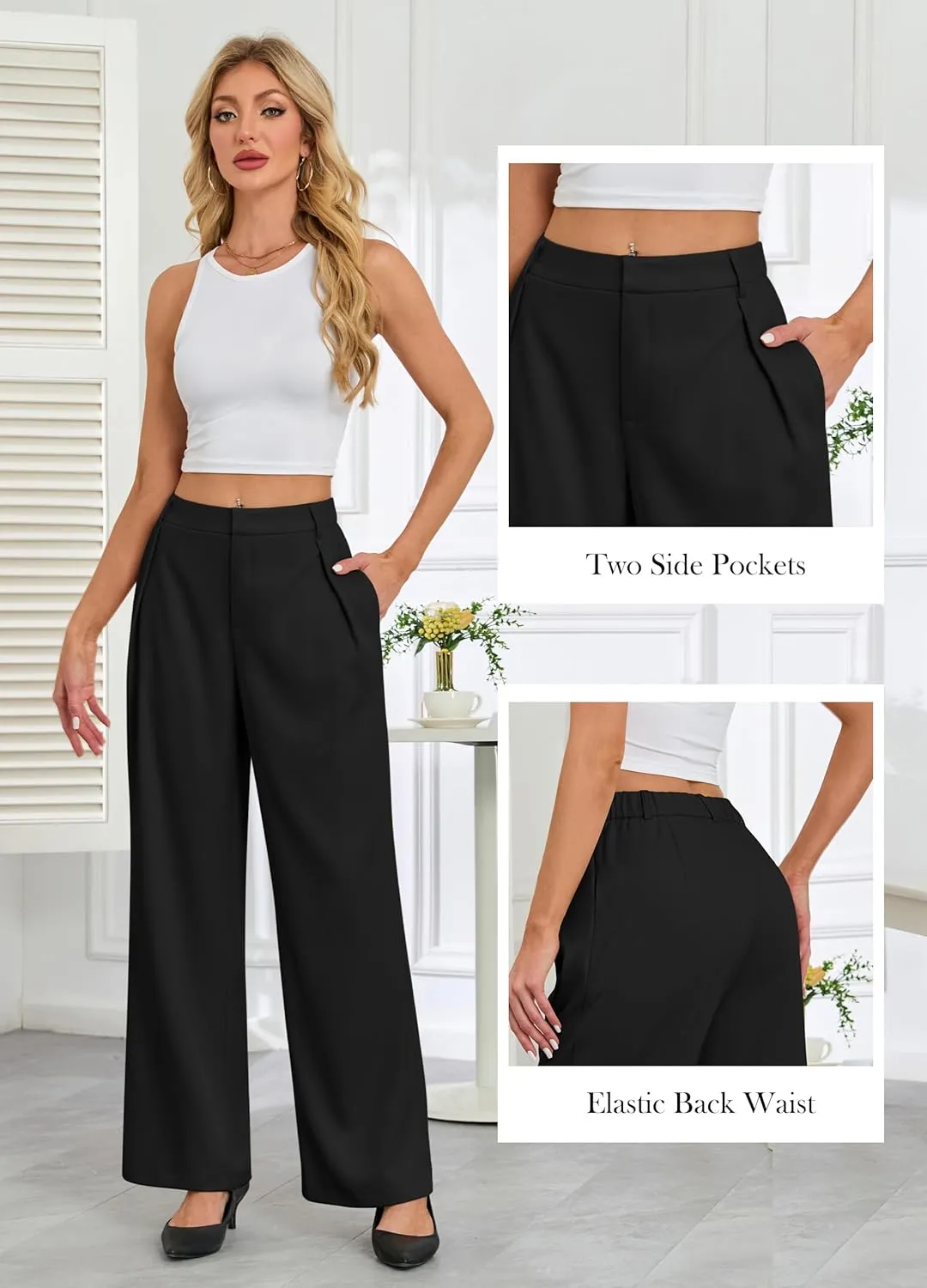 Gracyoga Women's Wide Leg Petite Dress Pants High Waisted Casual Work Trousers 2025 Business Outfits with Pockets