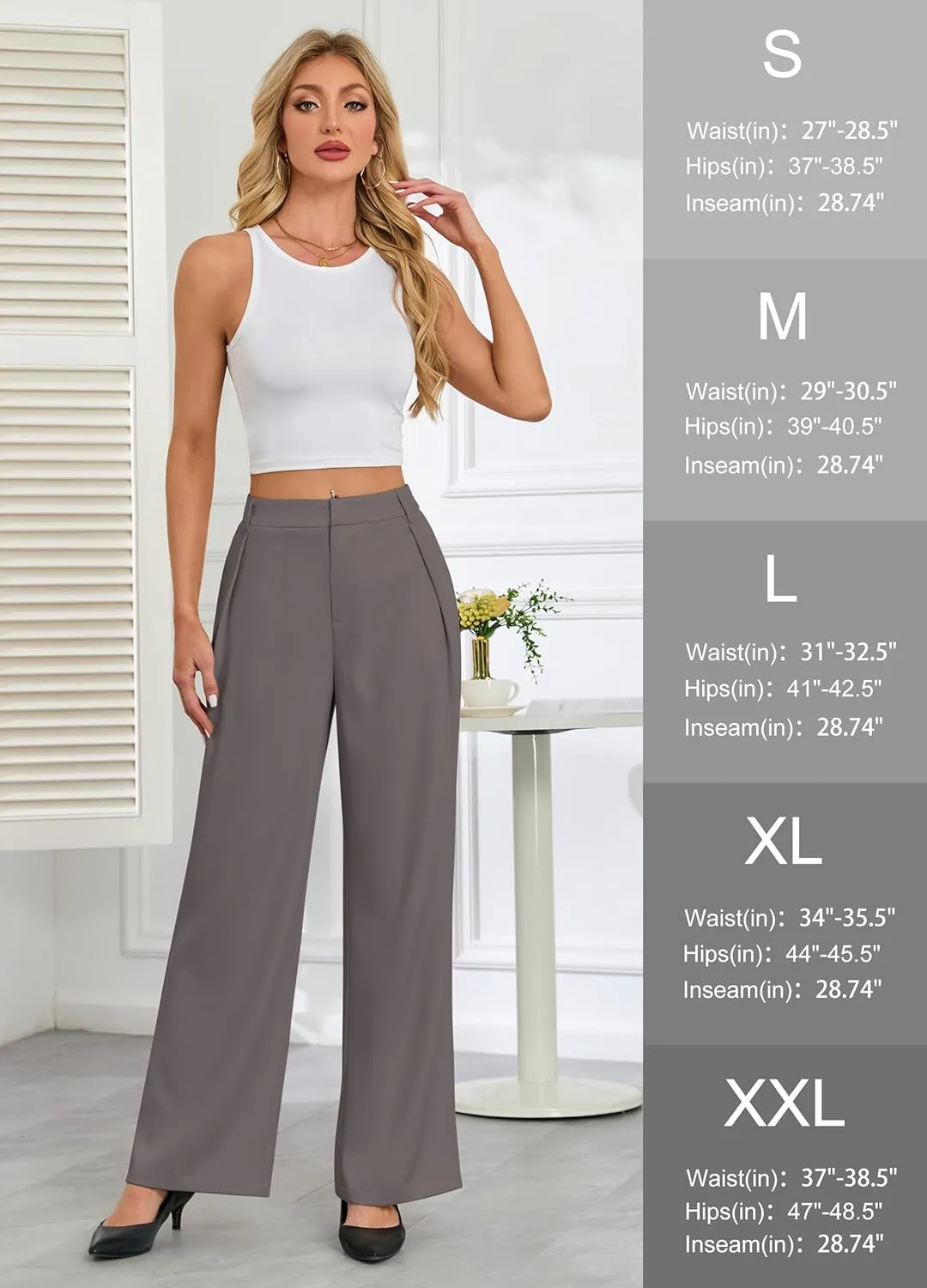 Gracyoga Women's Wide Leg Petite Dress Pants High Waisted Casual Work Trousers 2025 Business Outfits with Pockets
