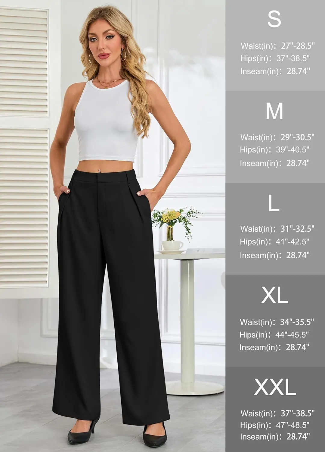 Gracyoga Women's Wide Leg Petite Dress Pants High Waisted Casual Work Trousers 2025 Business Outfits with Pockets