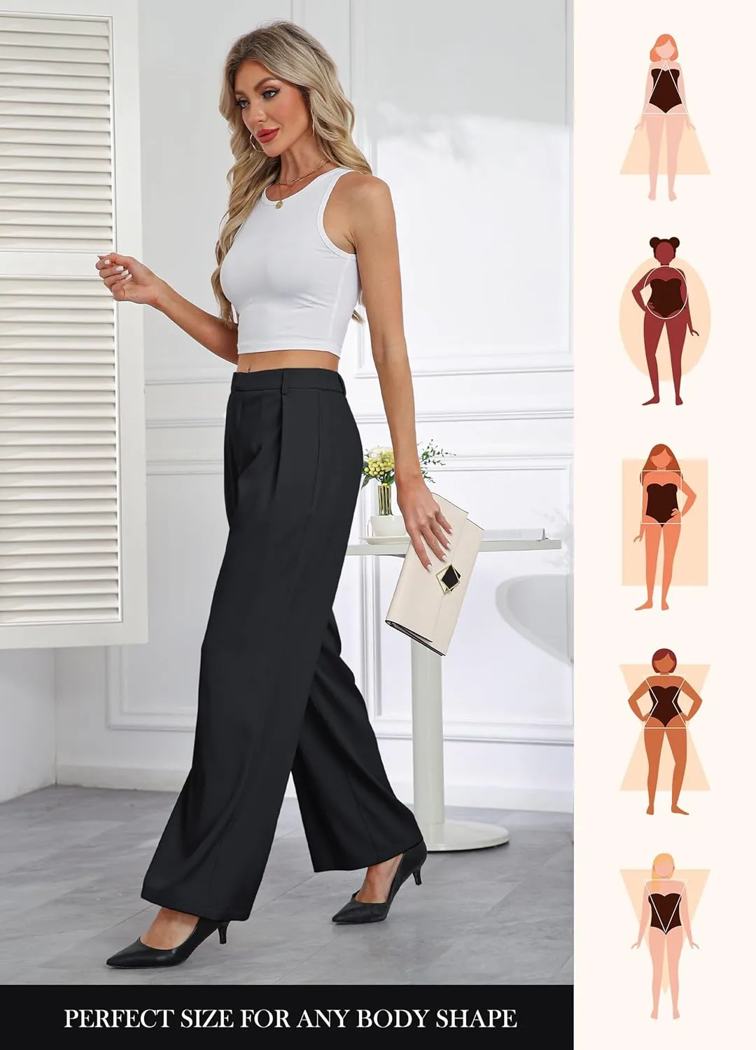 Gracyoga Women's Wide Leg Petite Dress Pants High Waisted Casual Work Trousers 2025 Business Outfits with Pockets