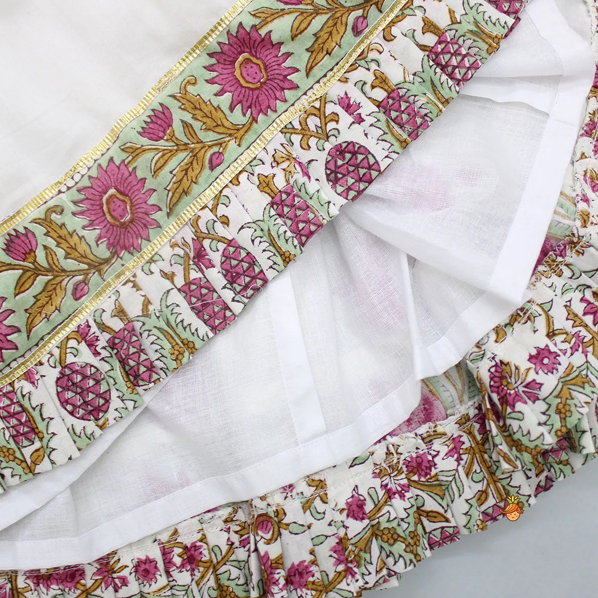 Hand Block Printed Kurti And Lehenga With Dupatta