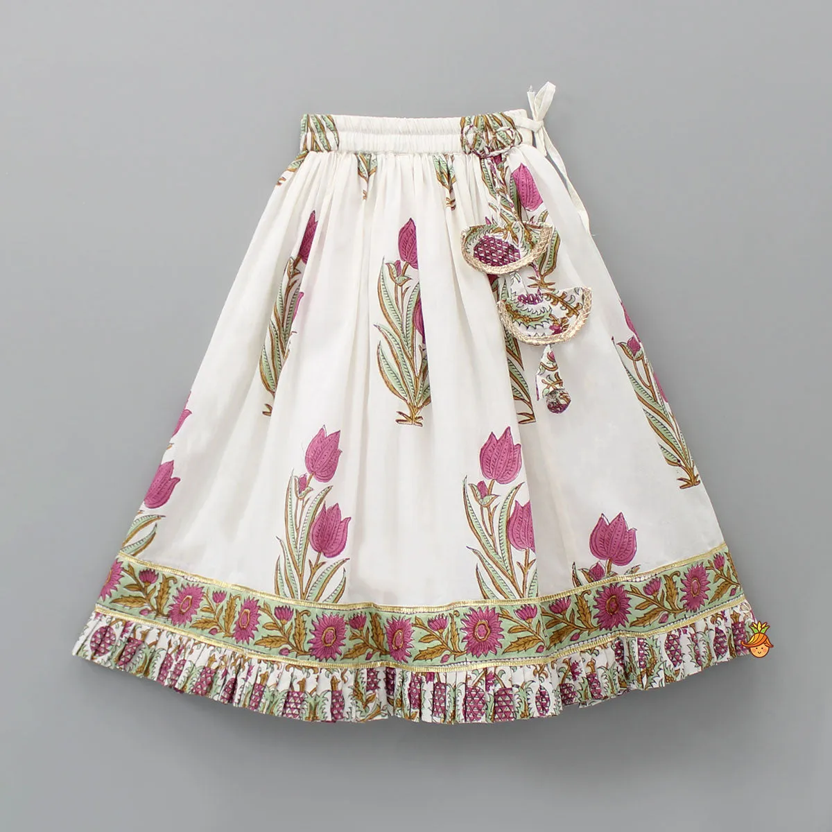 Hand Block Printed Kurti And Lehenga With Dupatta