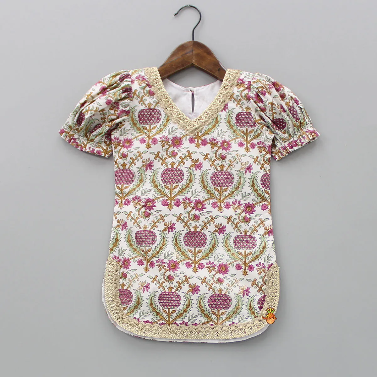 Hand Block Printed Kurti And Lehenga With Dupatta