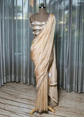 Hand-Embroidered Saree with Crystal and Antique Gold Work