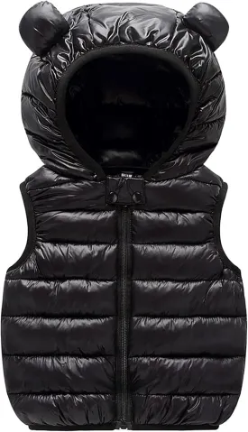 Happy Cherry Baby Boy Girls Quilted Sleeveless Jacket Hooded Puffer Vest Full Zip Waistcoat Ultra Light Gilet 2-7 Years