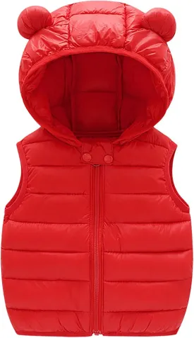 Happy Cherry Baby Boy Girls Quilted Sleeveless Jacket Hooded Puffer Vest Full Zip Waistcoat Ultra Light Gilet 2-7 Years