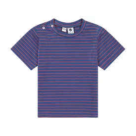 Henry Boys Button Shoulder Tee Navy Mini Red Stripe