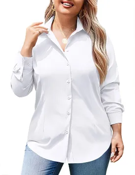IN'VOLAND Women's Plus Size Button Down Shirts Long Sleeve Collared Casual Shirt Office Work Blouse Tops