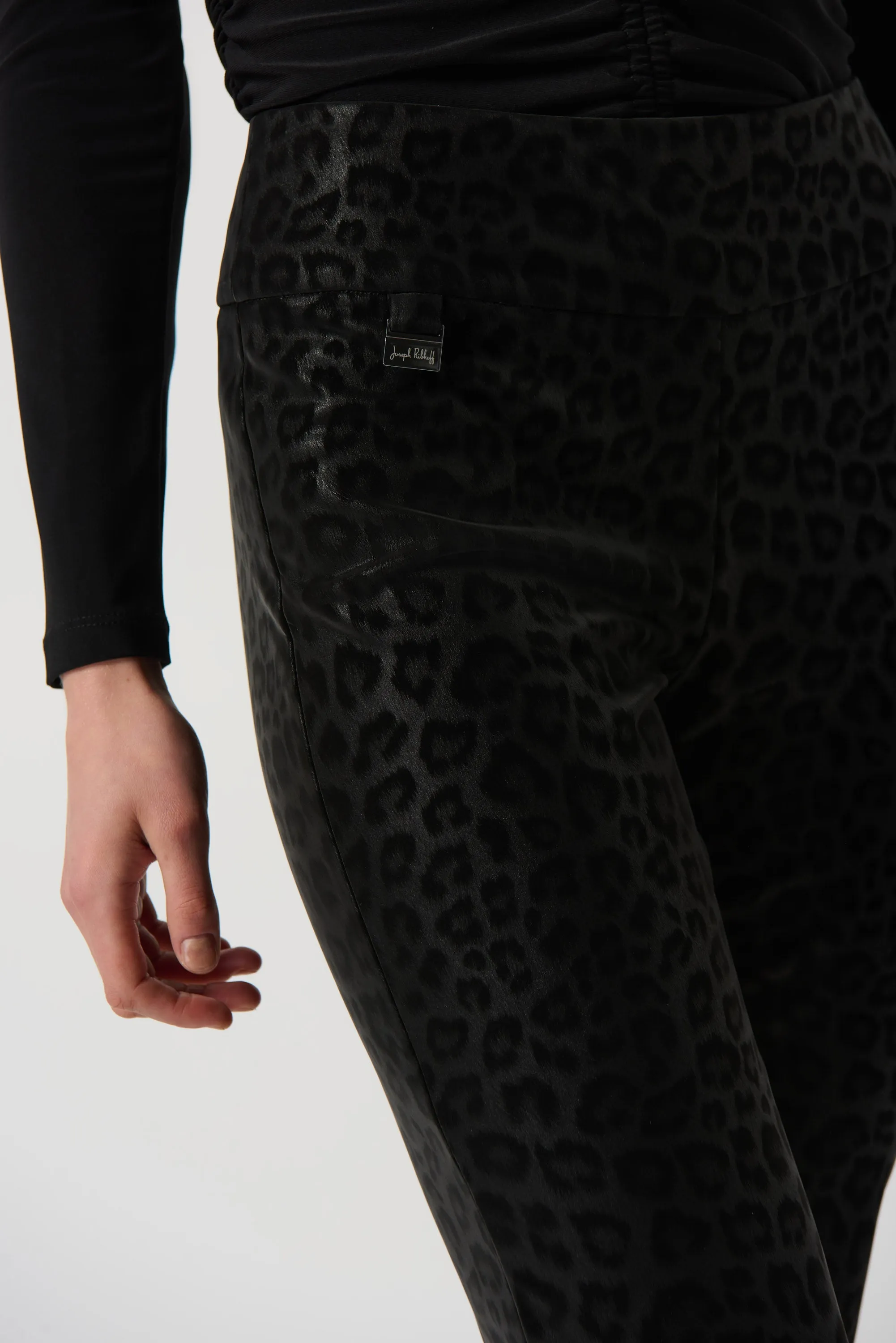 Joseph Ribkoff Leatherette Animal Print Pull-On 234900 - Black