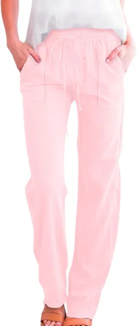 Linen Pants Women Summer,Cotton Linen Straight Leg Petite Casual Pants with Pockets Comfy Lounge Pant 2025