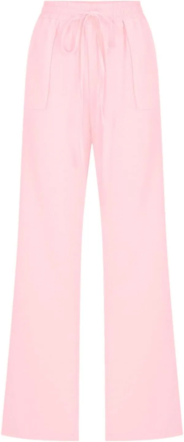 Linen Pants Women Summer,Cotton Linen Straight Leg Petite Casual Pants with Pockets Comfy Lounge Pant 2025