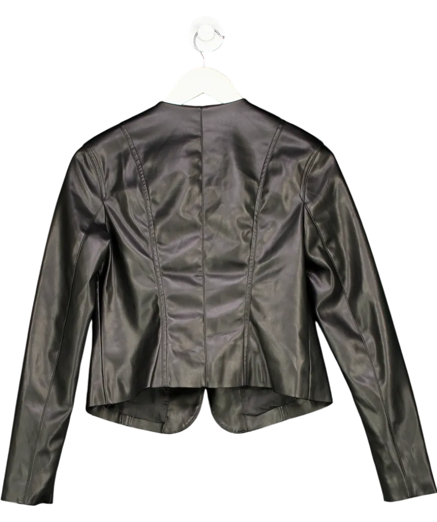 lipsy london Black Faux Leather Collarless Jacket UK 6