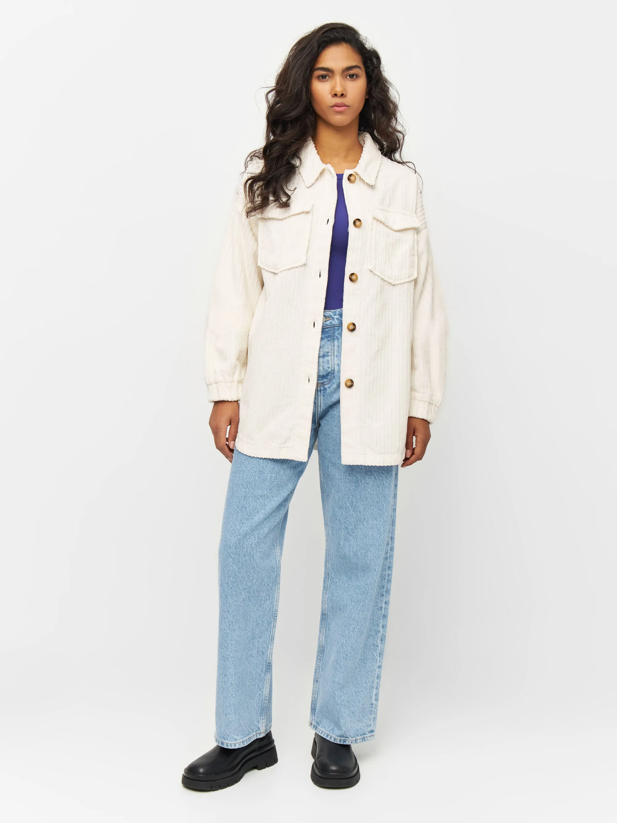 Loose irregular corduroy overshirt - Buttercream