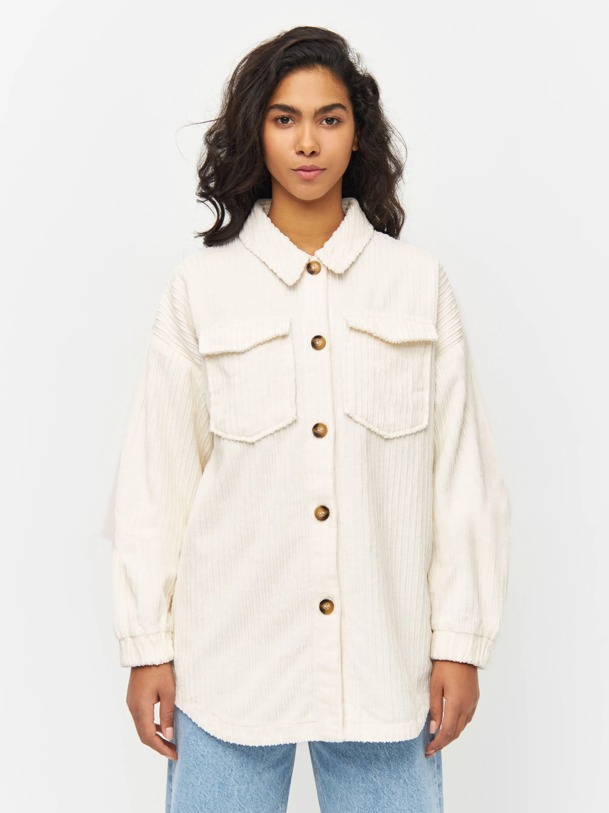 Loose irregular corduroy overshirt - Buttercream